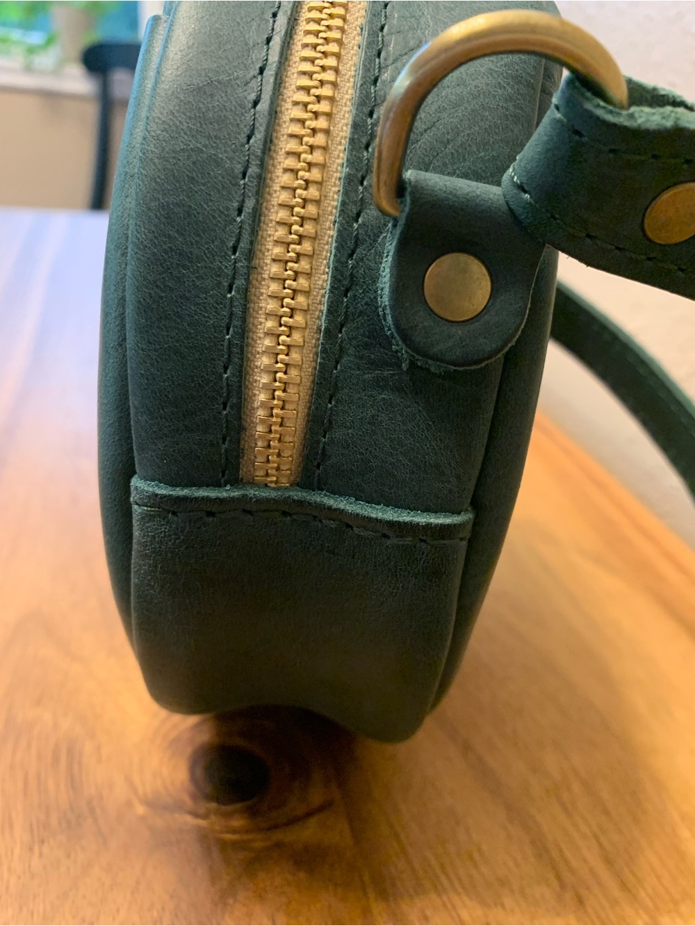 Portland Leather Small Circle Crossbody in the Color: SURF - Picture 4 of 11